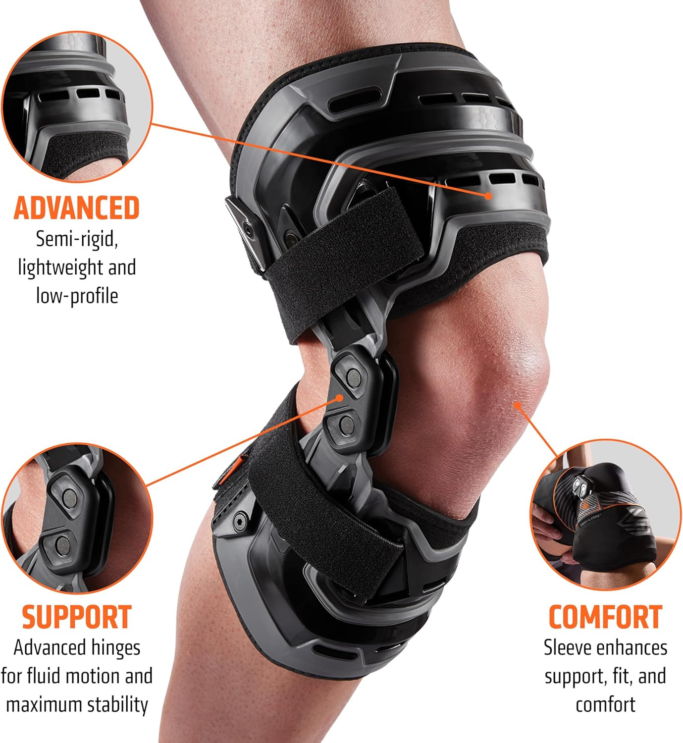 Bionic Knee Brace with Compression Sleeve. BIO-LOGIX Hinged Lateral Support for