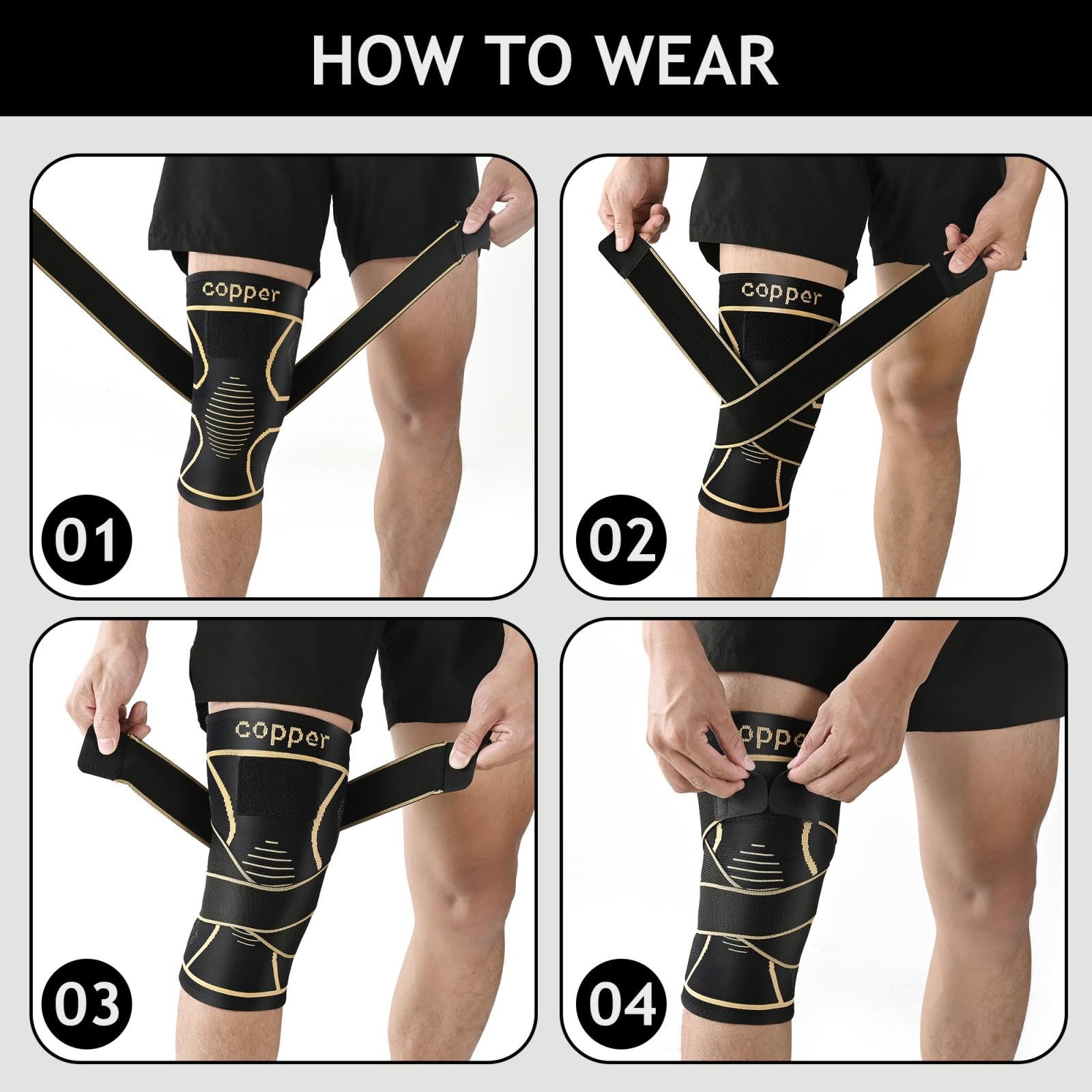 JHVW Copper Knee Brace for Women Men 2-Pack, Compression Medium,