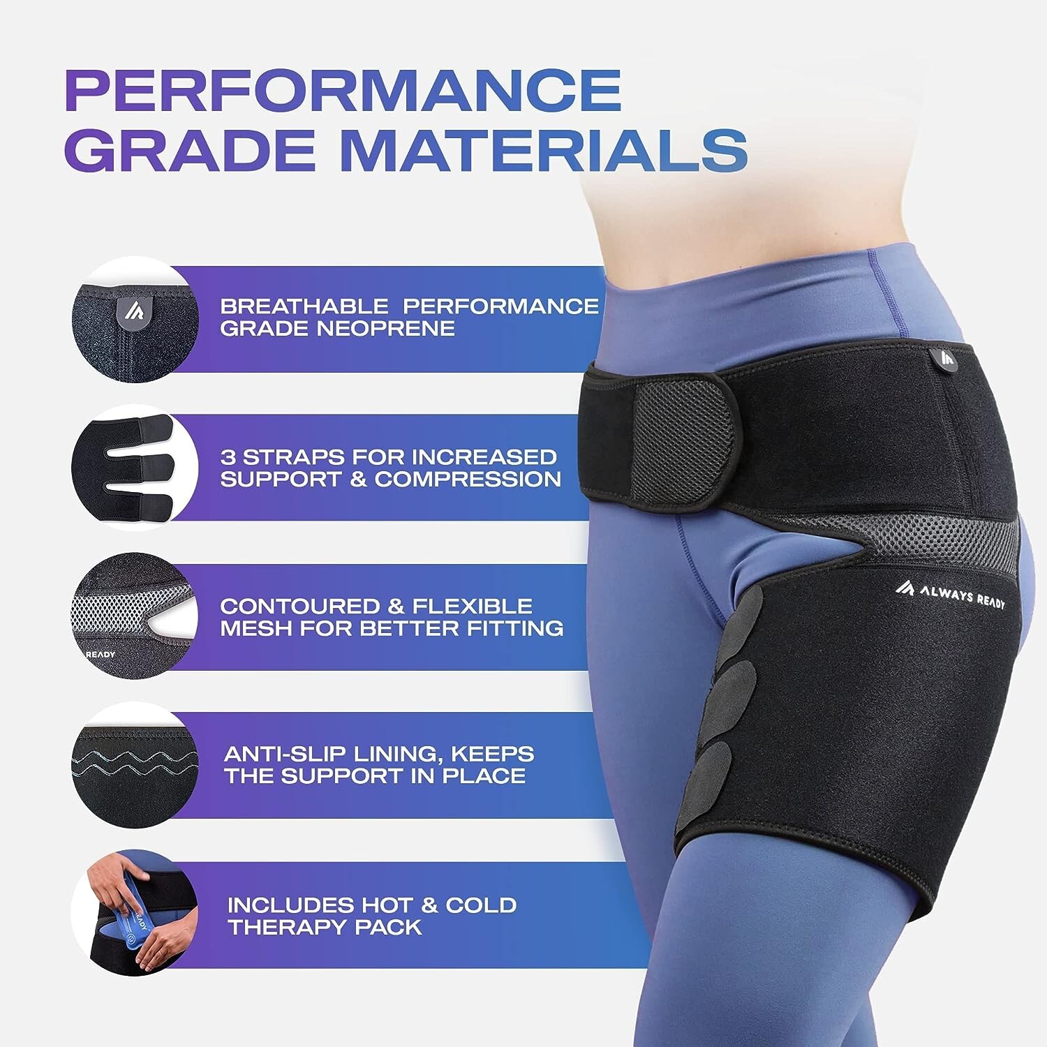 Always Ready Hip Brace for Sciatica Pain Relief w/ Hot & Cold Gel Pack M-XXL NEW