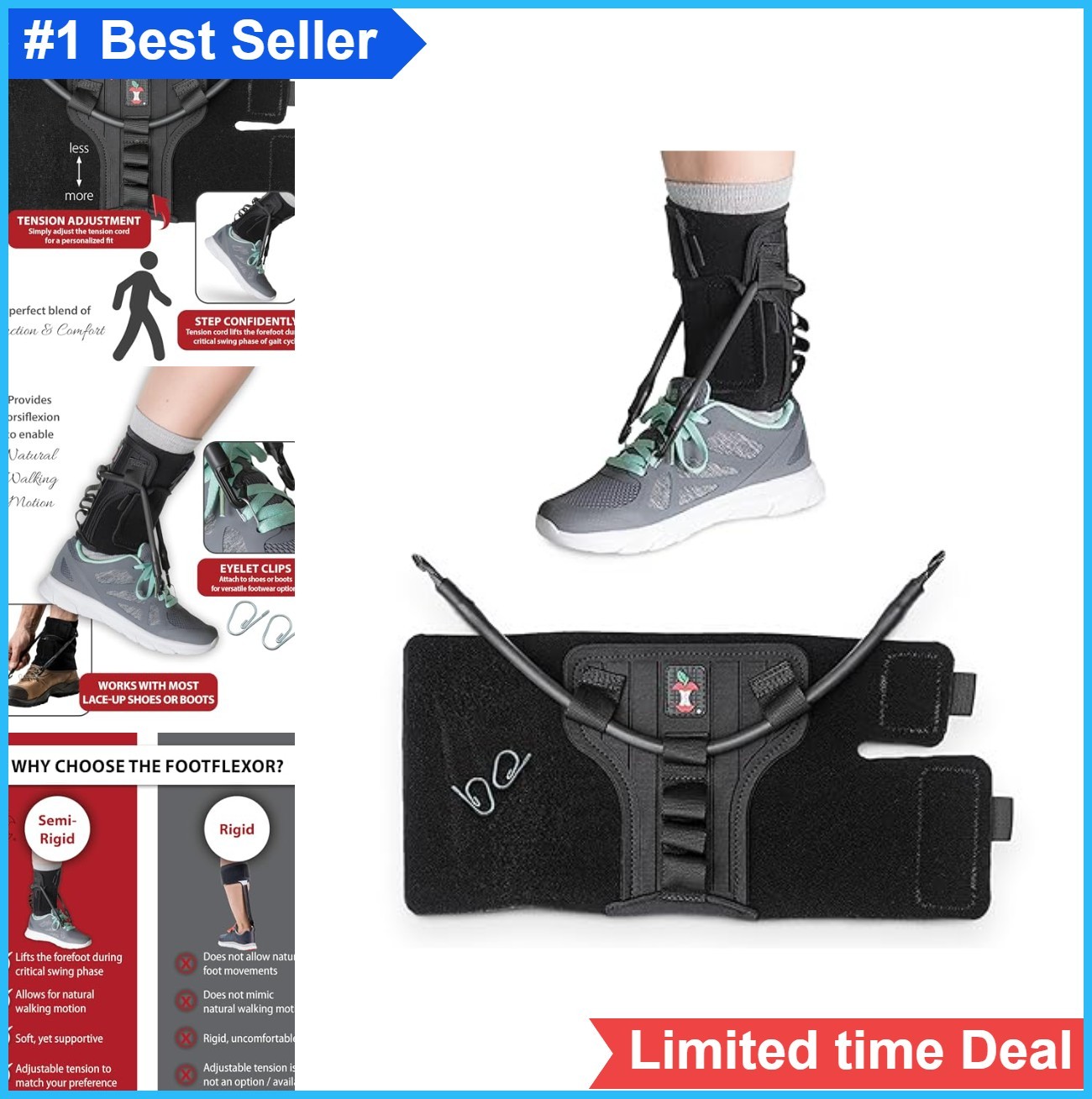 Foot Drop Brace Adjustable Dorsiflexion Support M/L Size for Walking Hiking Golf
