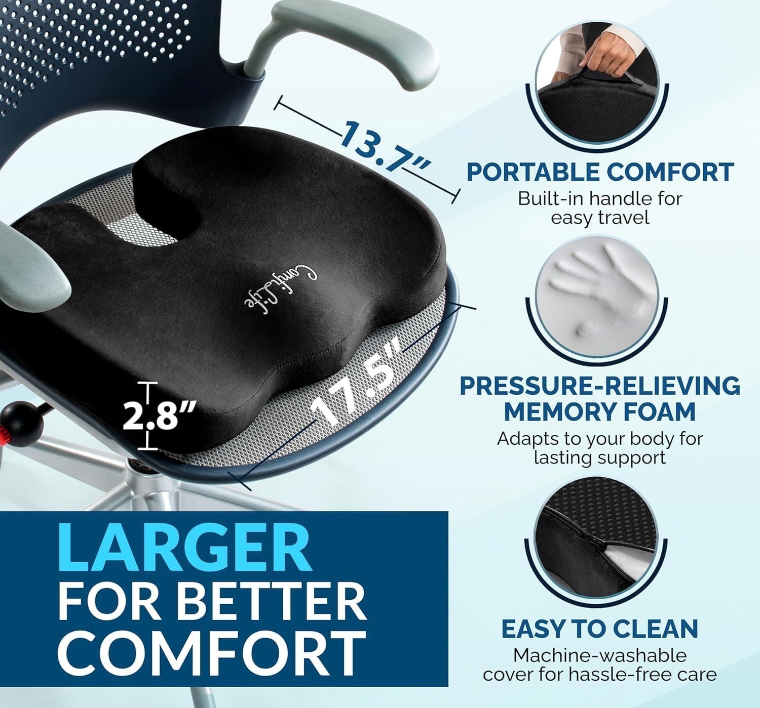 ComfiLife Gel Memory Foam Seat Cushion U-Shaped Coccyx Support Black