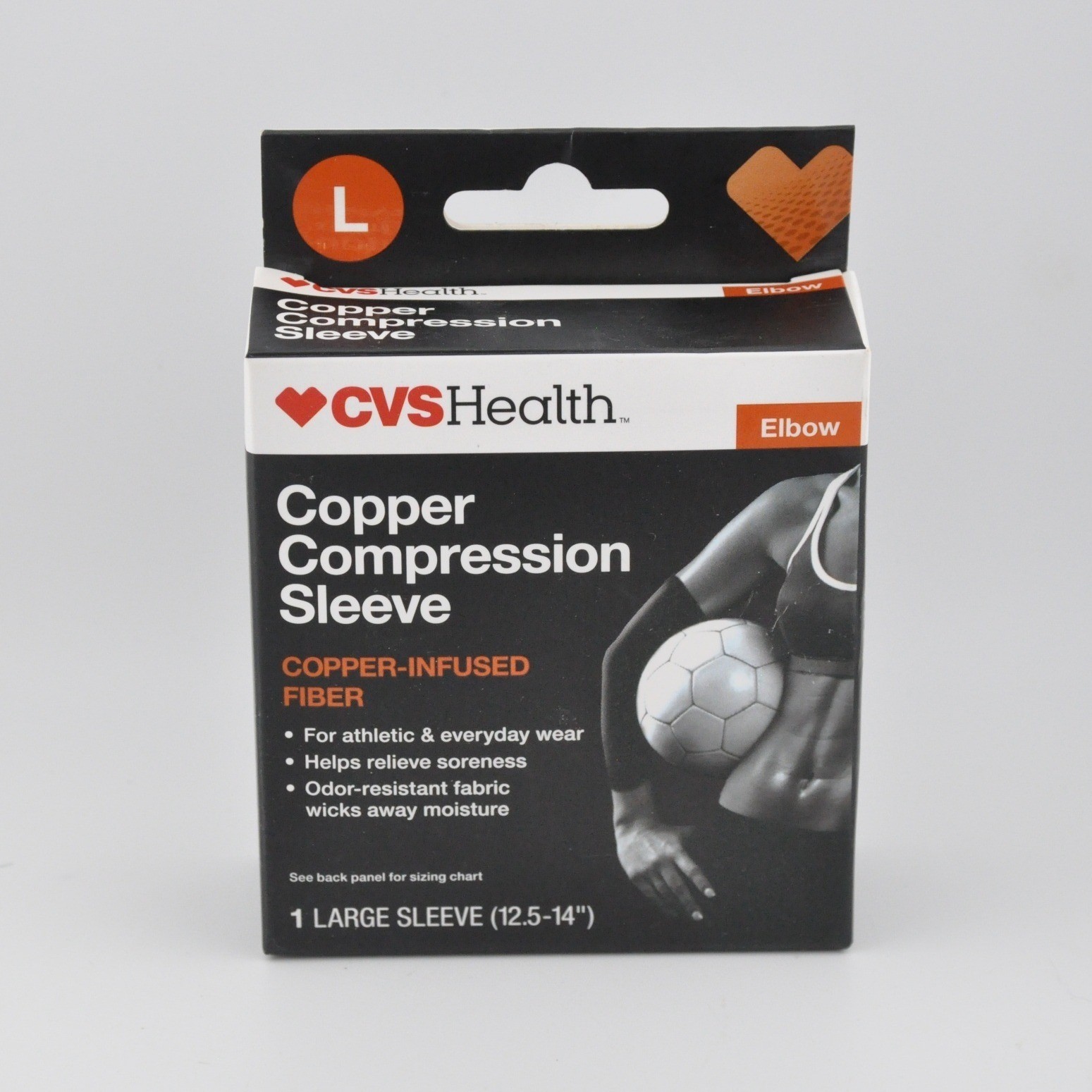 CVS Health Copper Compression Sleeve Large Black New Elbow Support 453866