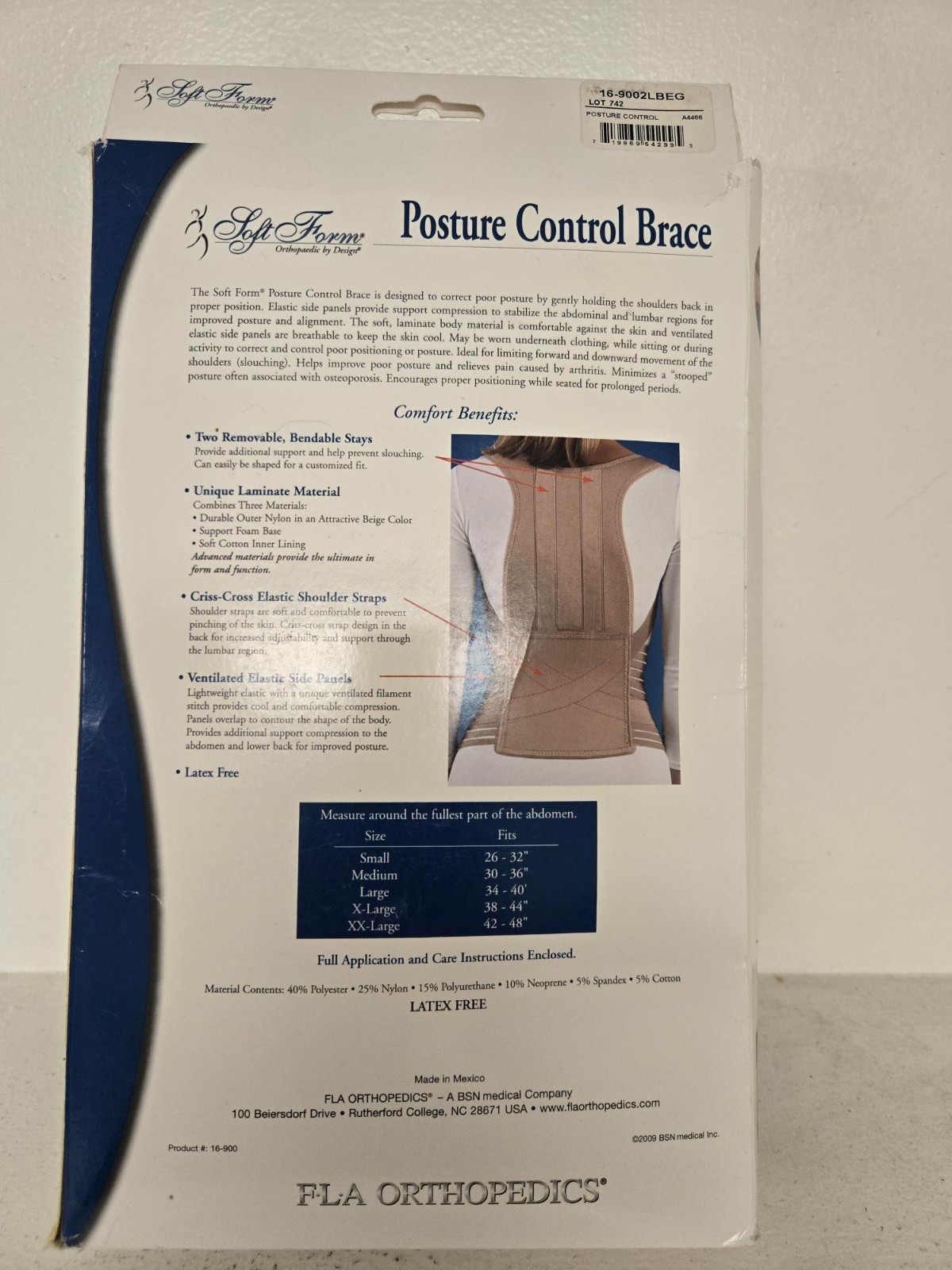 FLA Orthopedics Posture Control Brace Soft Form – Size XXL Beige