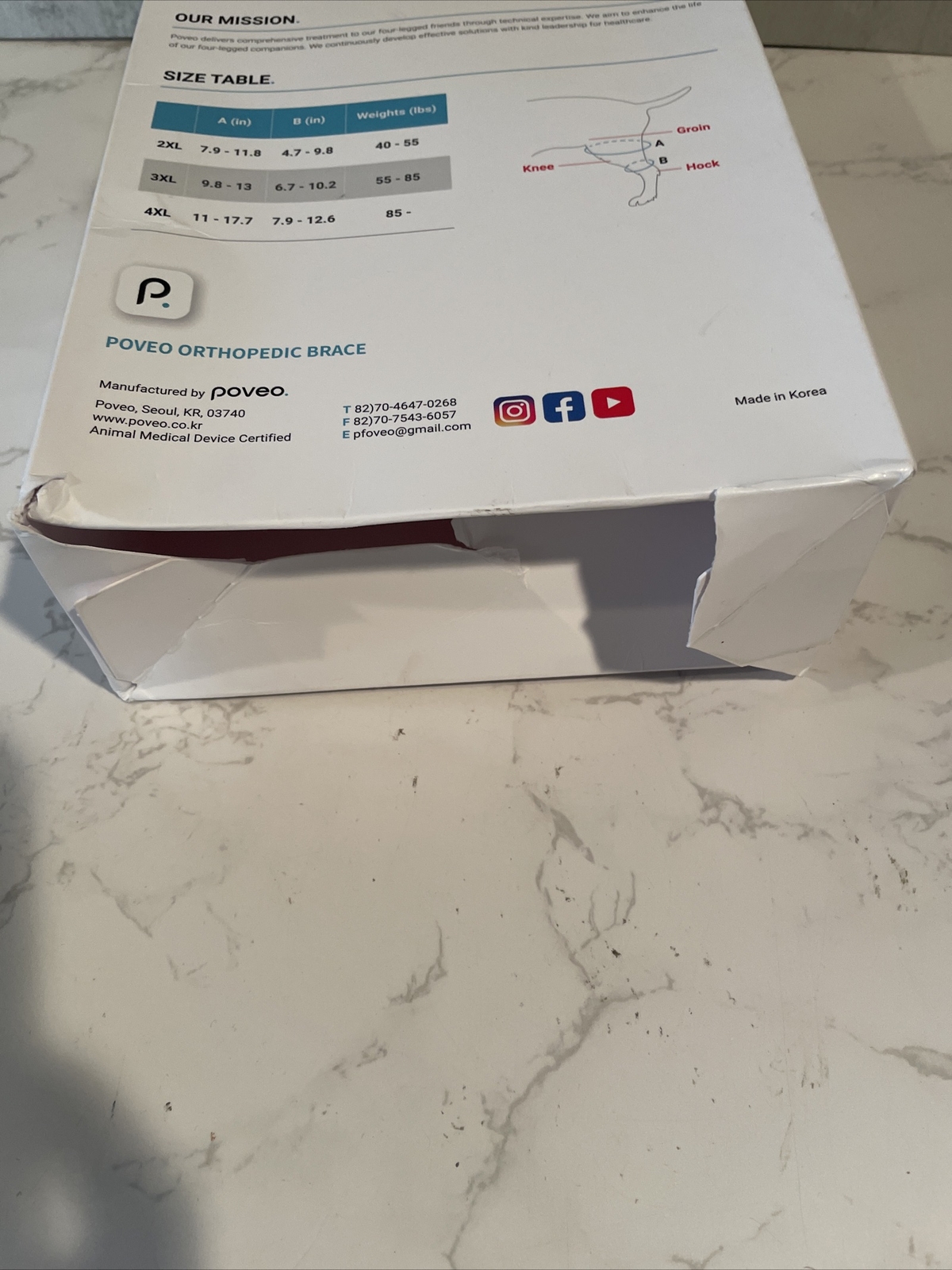 Poveo Orthopedic Dog Knee Brace Right Leg 2XL 40-55 Weight. Open Box/New