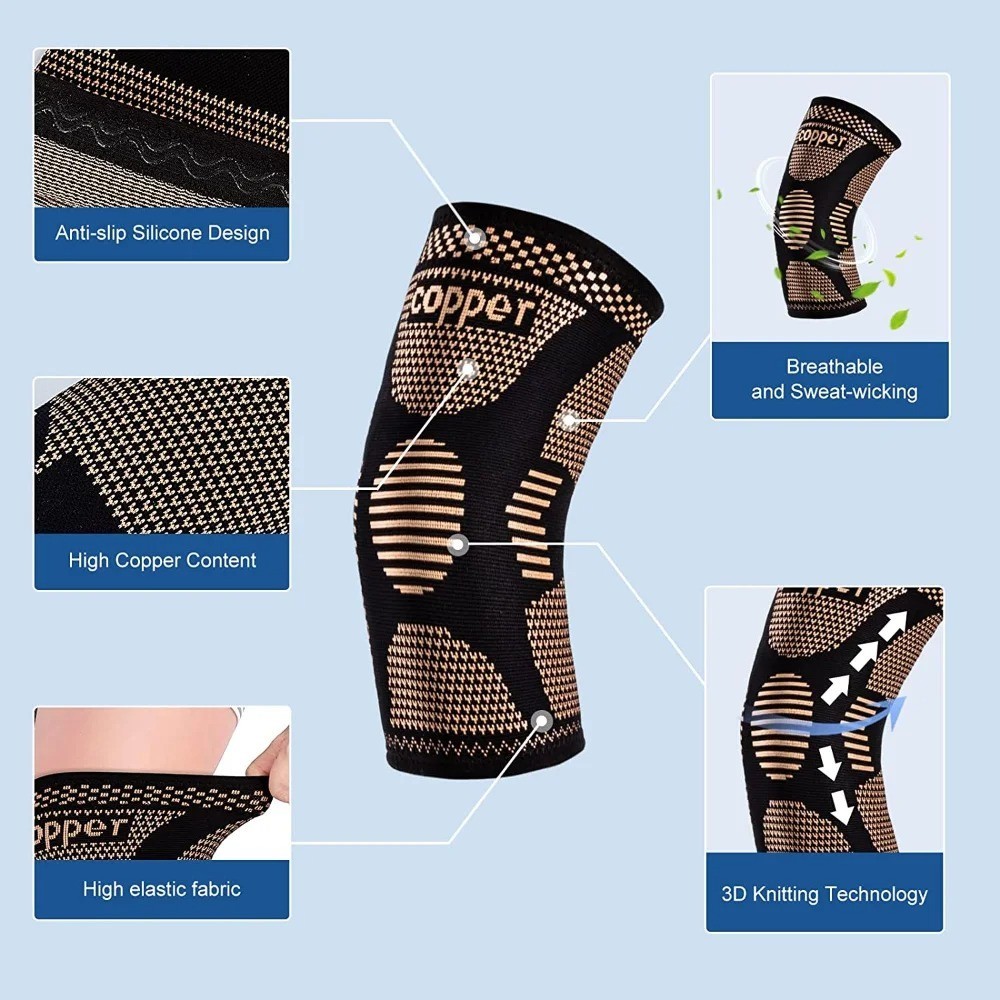 2x Copper Knee Compression Sleeves Brace Support for Arthritis Sports Joint Pain