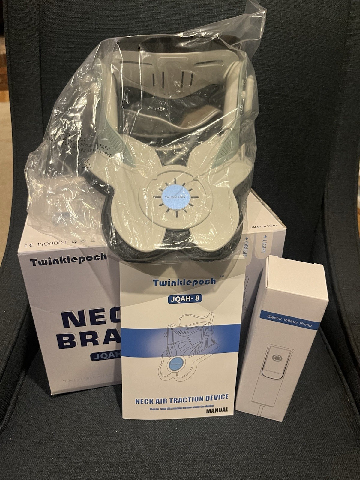 Twinklepoch Cervical Neck Traction Device Brace Adjustable HandPump(New-OpenBox)