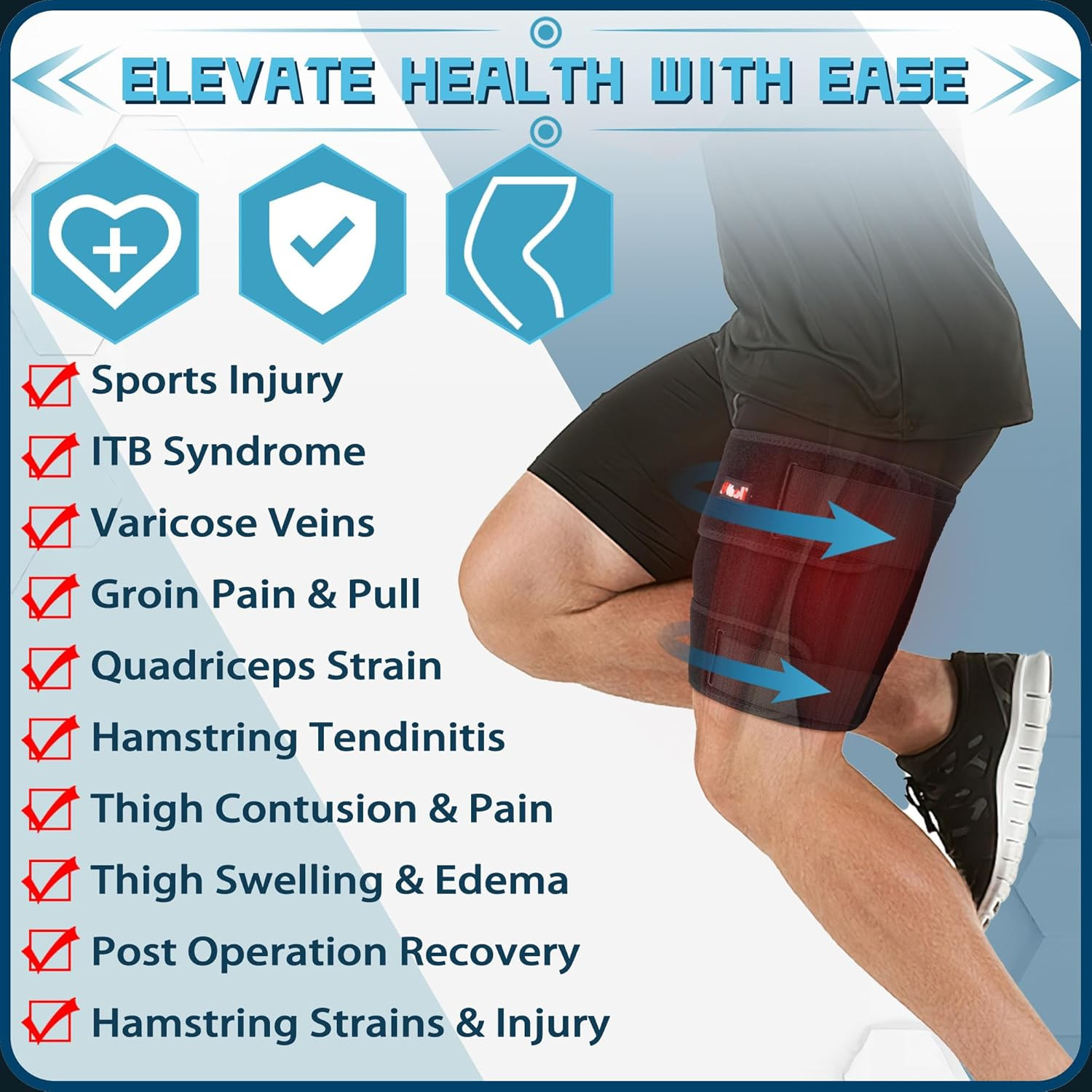 Adjustable Thigh Brace, Hamstring Compression Wrap, Thigh Compression Sleeve, Qu