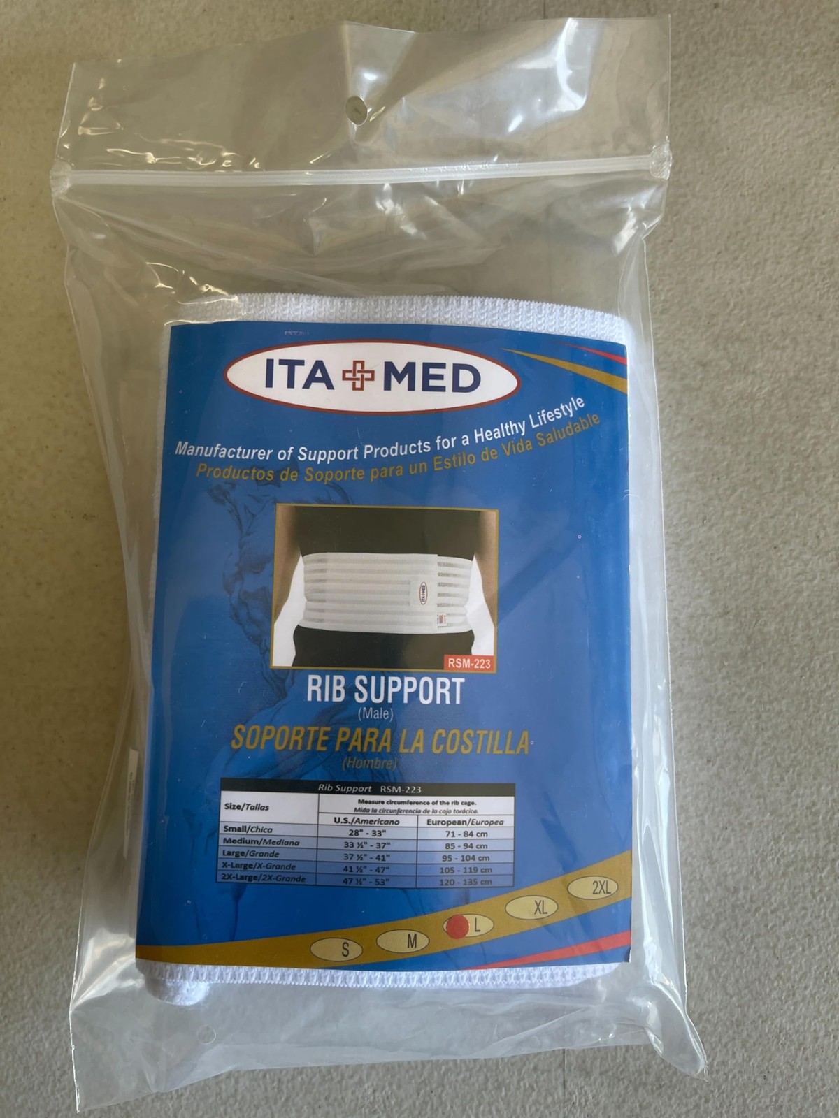 ITA-MED Breathable Elastic Rib Brace for Men, Ideal X-Large, White