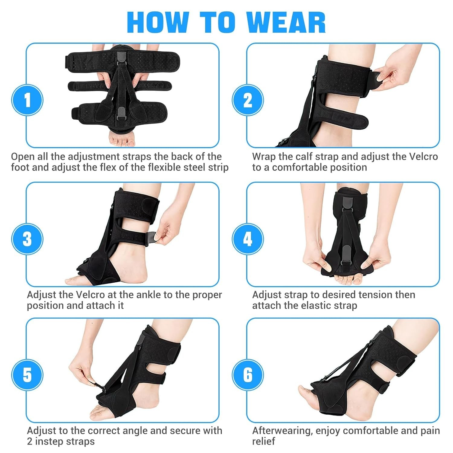 Plantar Fasciitis Night Support Brace, Three Adjustable Straps, Relieves Plantar