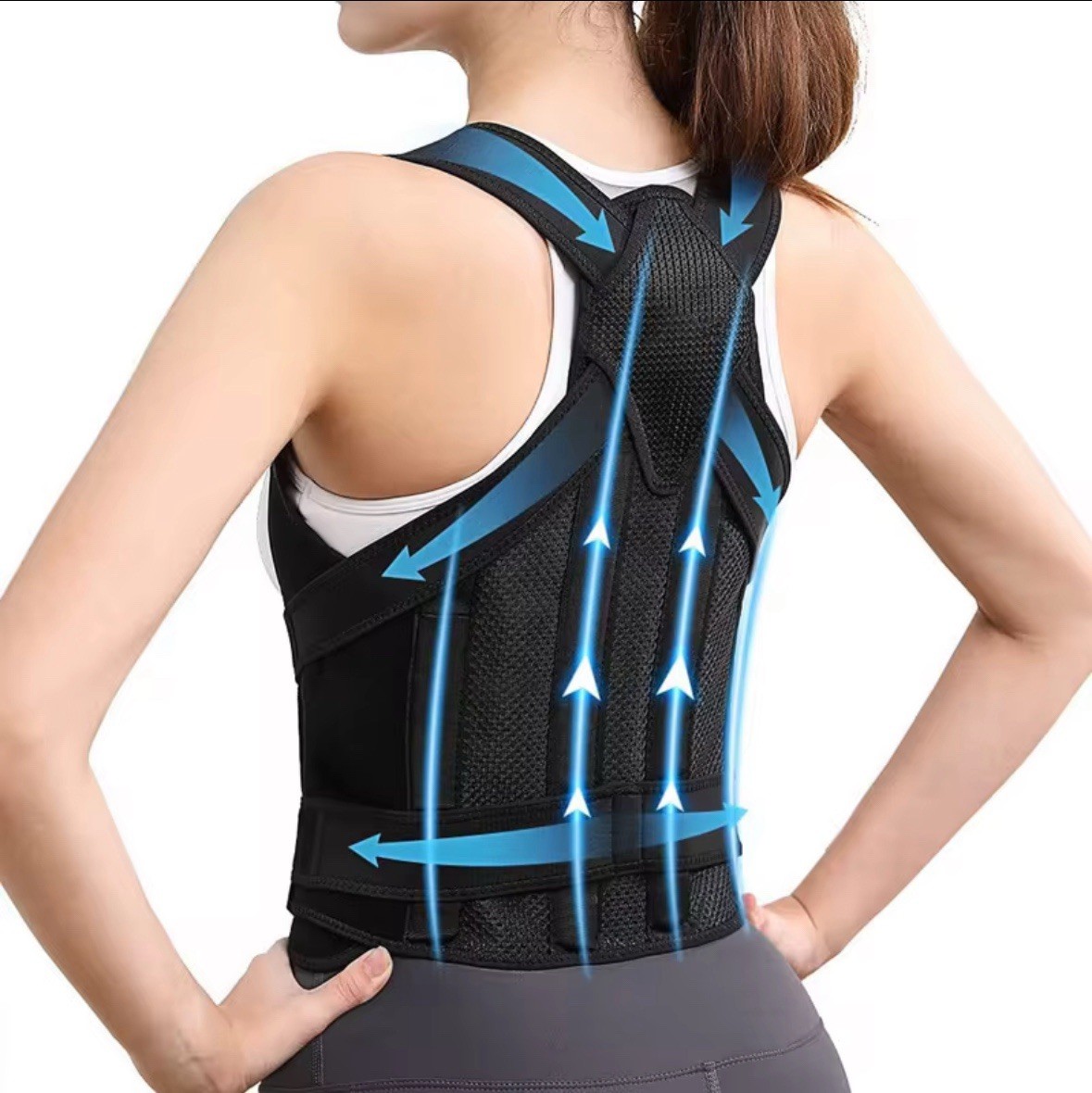 Adjustable Double Strap Posture Corrector Brace Back Support Black S/M/L