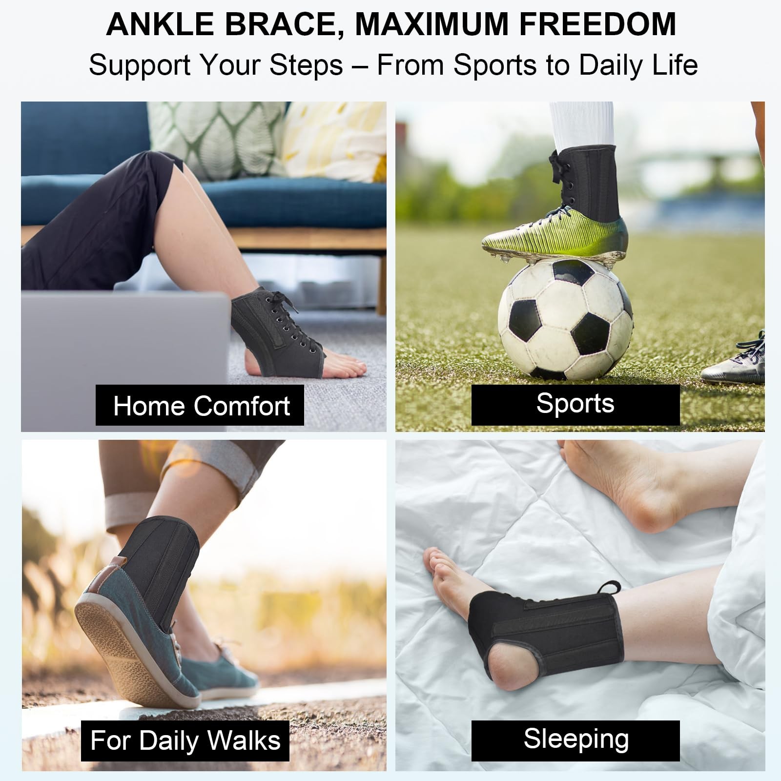 AIDY-PRO Lace Up Ankle Brace with Metal Side Stabilizers, Large, Black