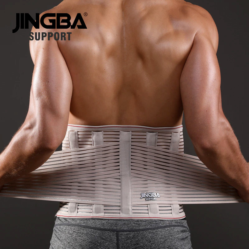 L Black JINGBA Back SUPPORT Waist Trainer Brace Orthopedic Belts W/ Rods