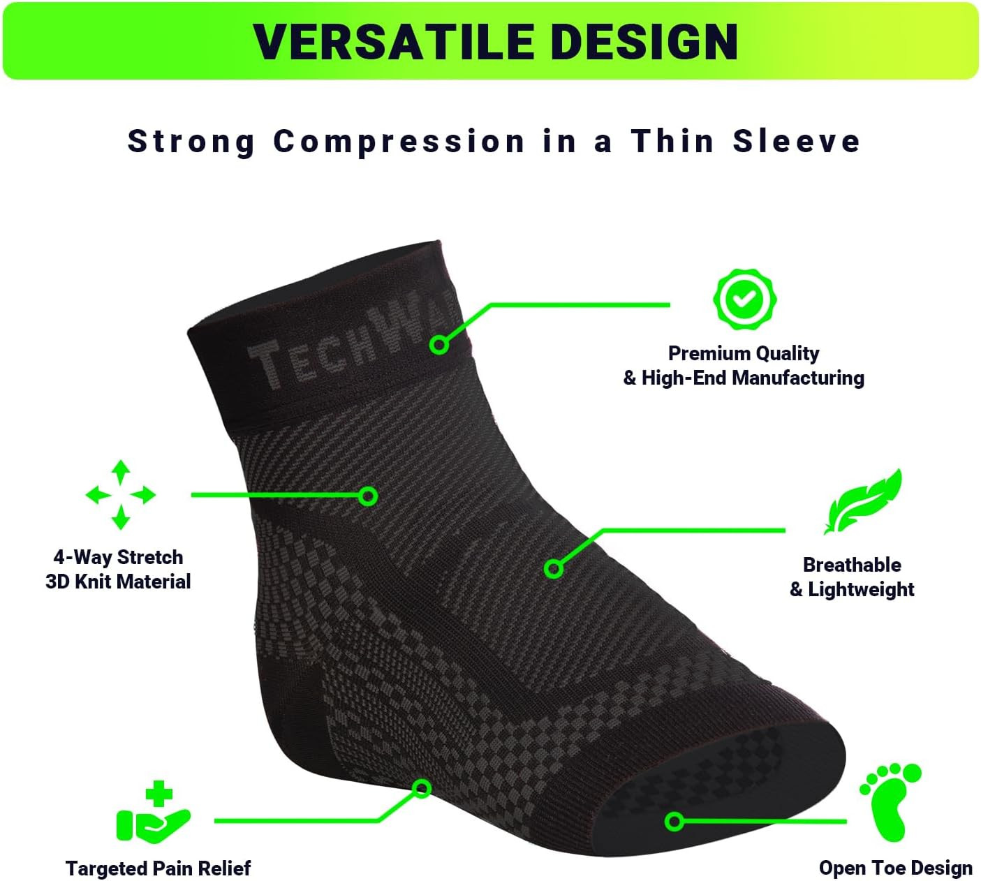 Techware Pro Ankle Brace Compression Sleeve – Plantar Fasciitis Sock. Relieves A