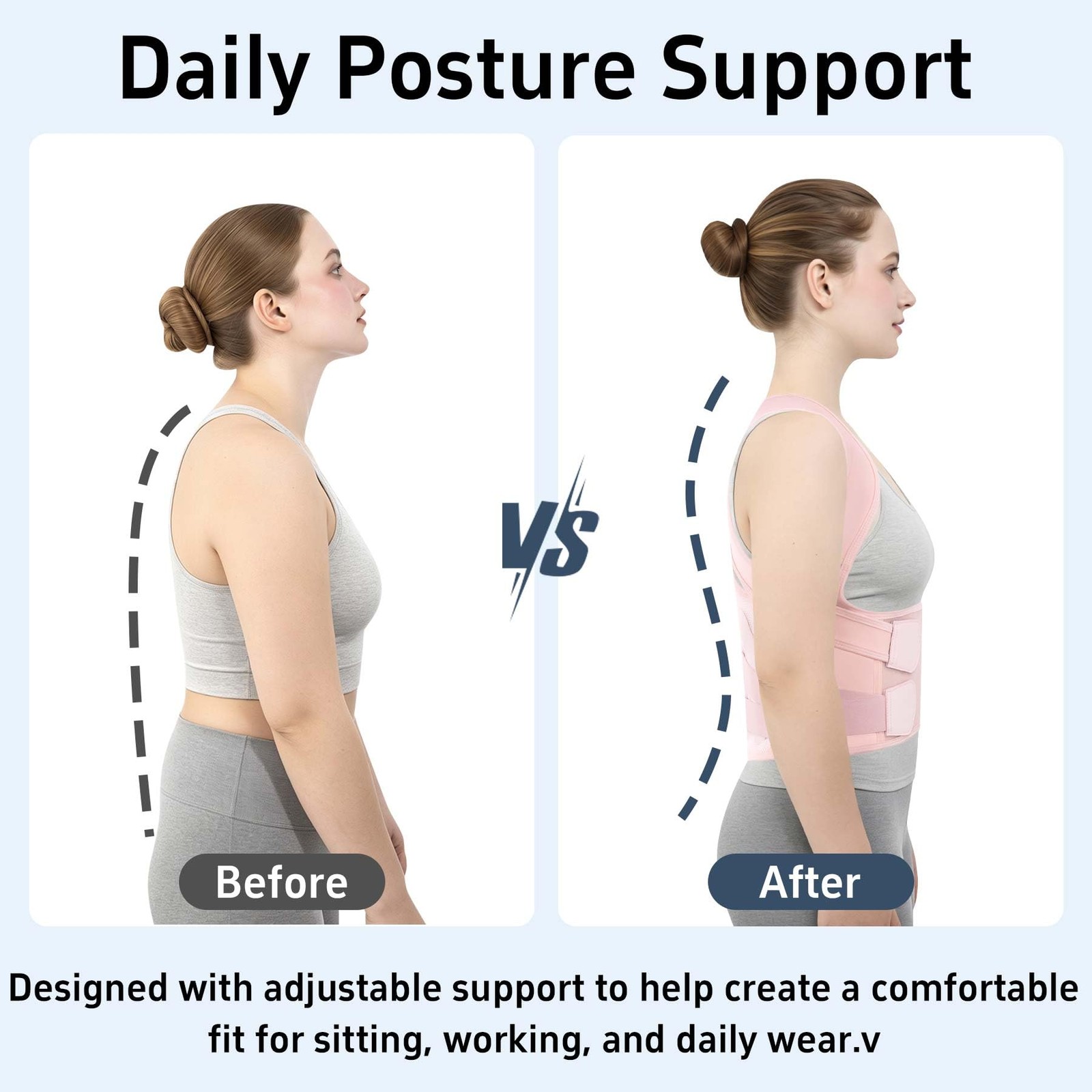 Cmipeob Posture Corrector for Women and Men, Adjustable Back Medium, Pink