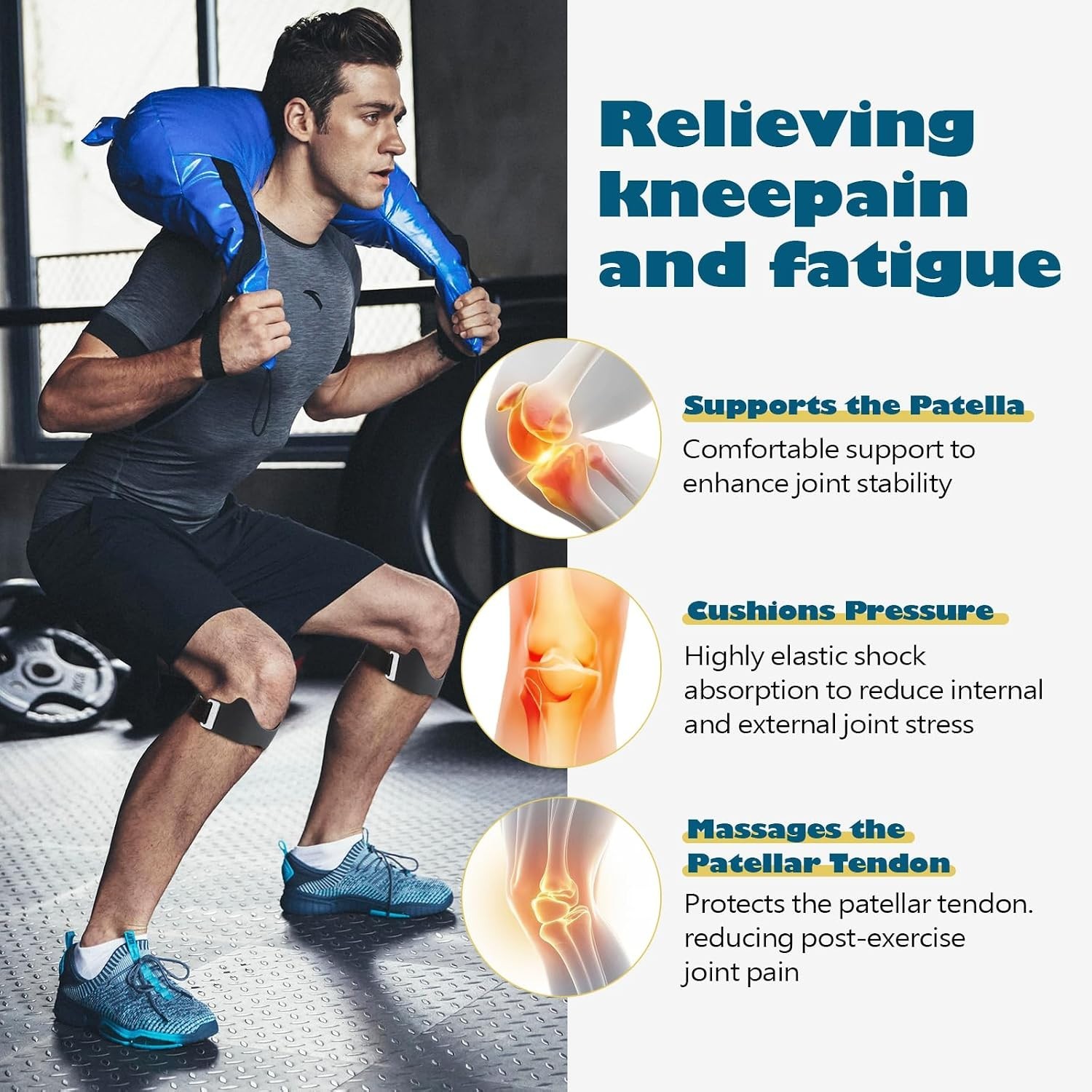 Knee Strap, Adjustable Patella Tendon Support Band with 3D Silicone 2 Pack