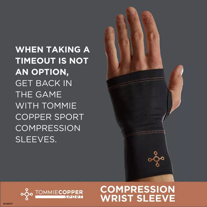TOMMIE COPPER SPORT COMPRESSION WRIST SLEEVE LARGE/XL – BLACK