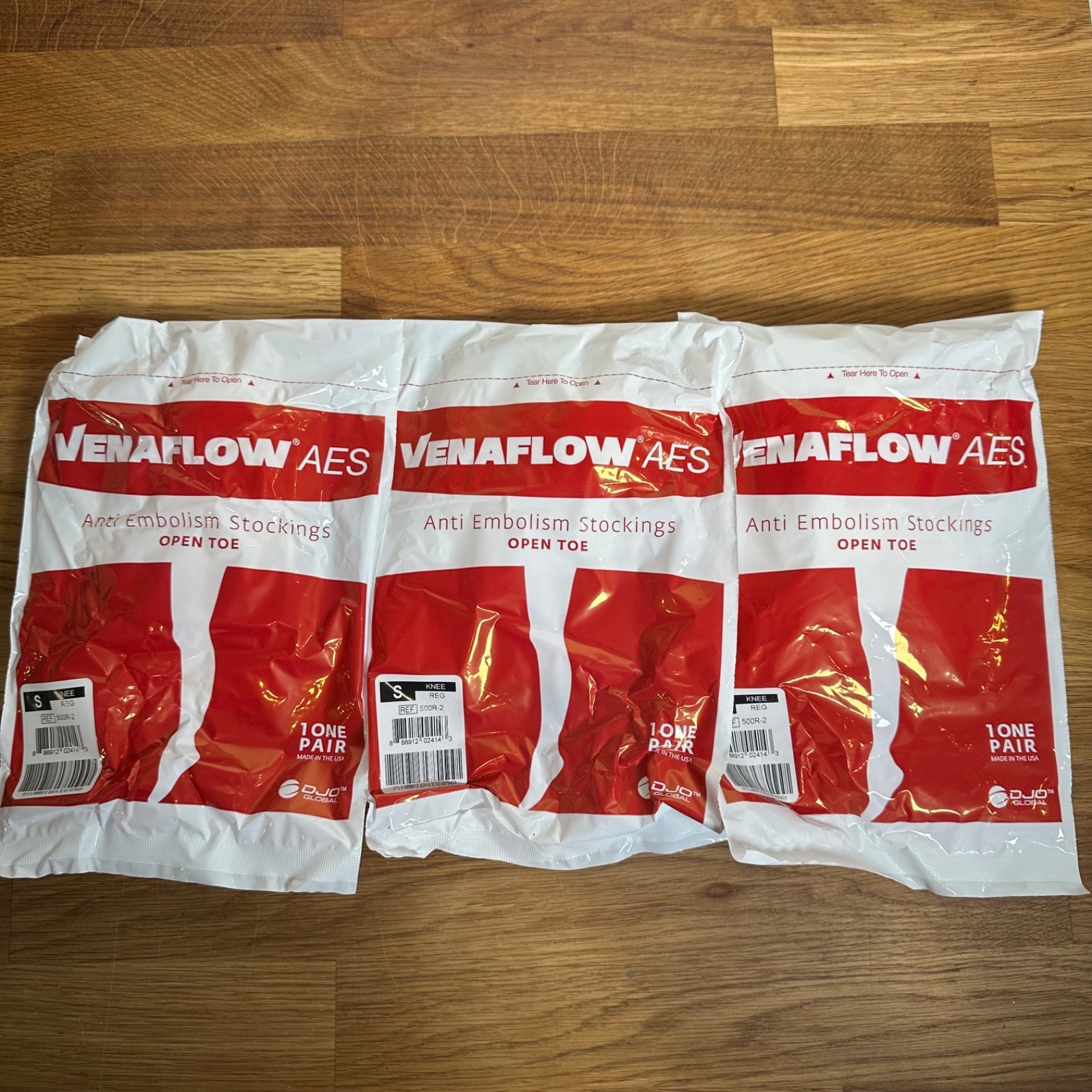 Venaflow AES Anti Embolism Stockings 3 Pairs Small Knee Regular Open Toe 500R-2