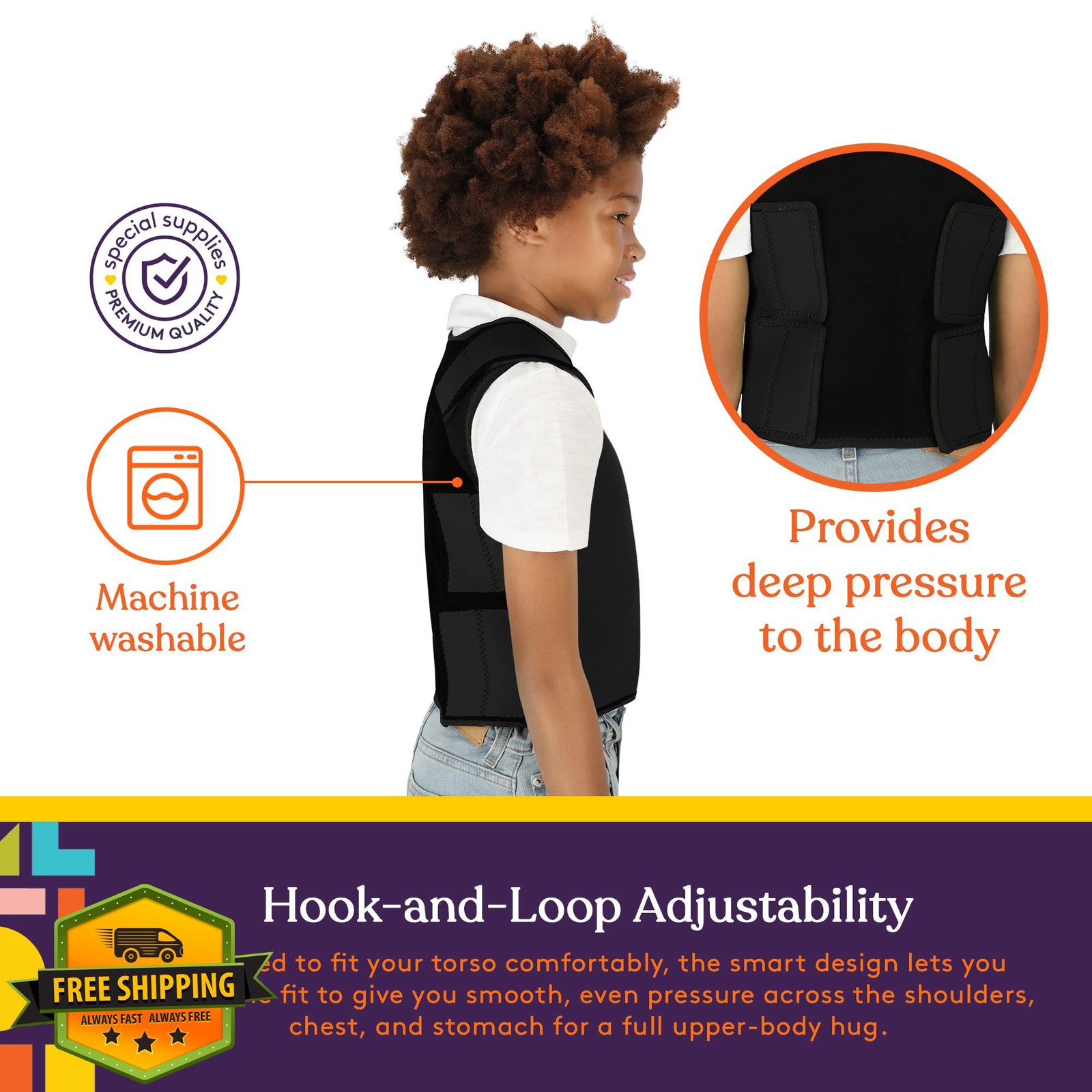 Special Supplies Sensory Compression Vest Black Small Deep Pressure Comfort