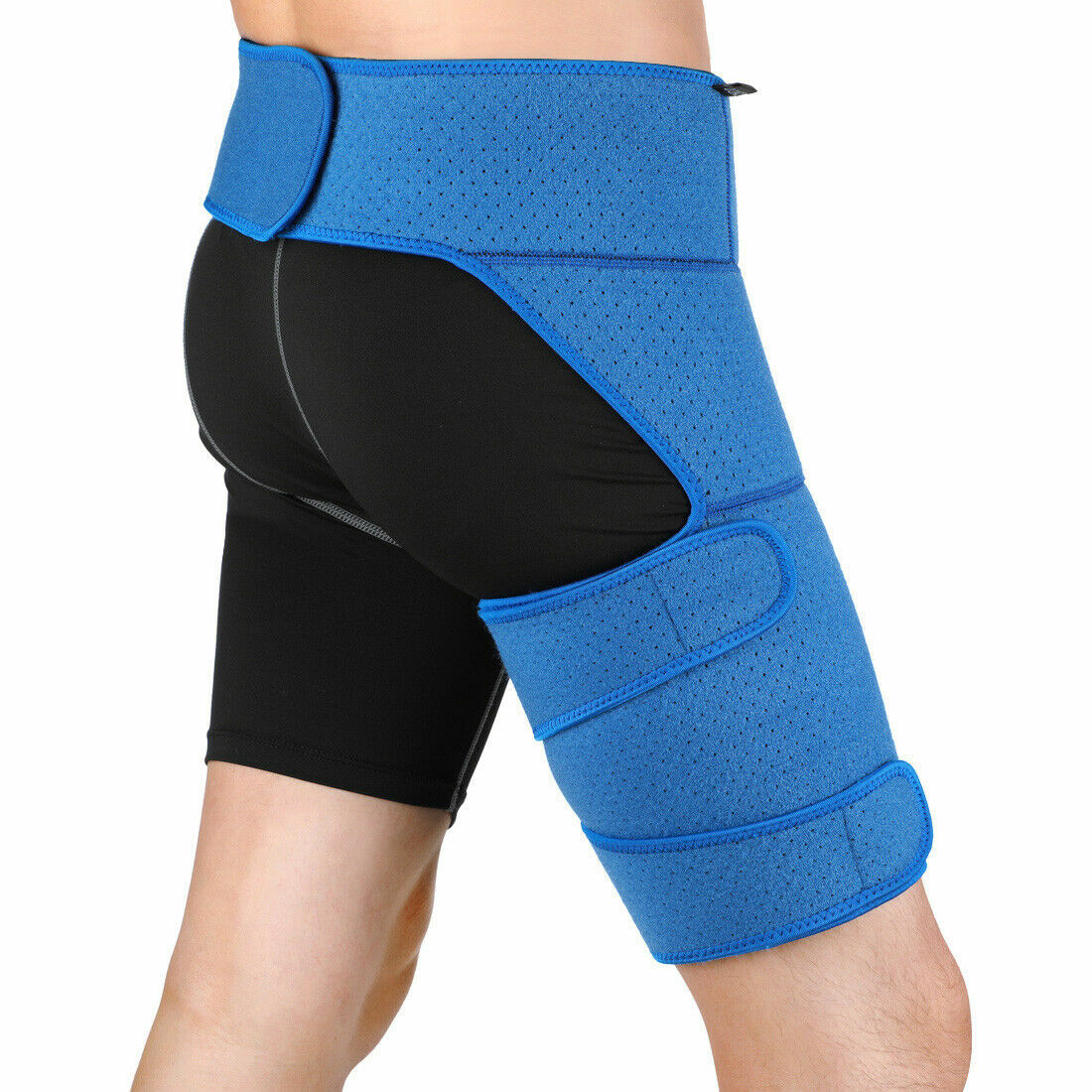 Doact Blue Perforated Breathable Belt Waist Groin Compression Wrap Support Thigh