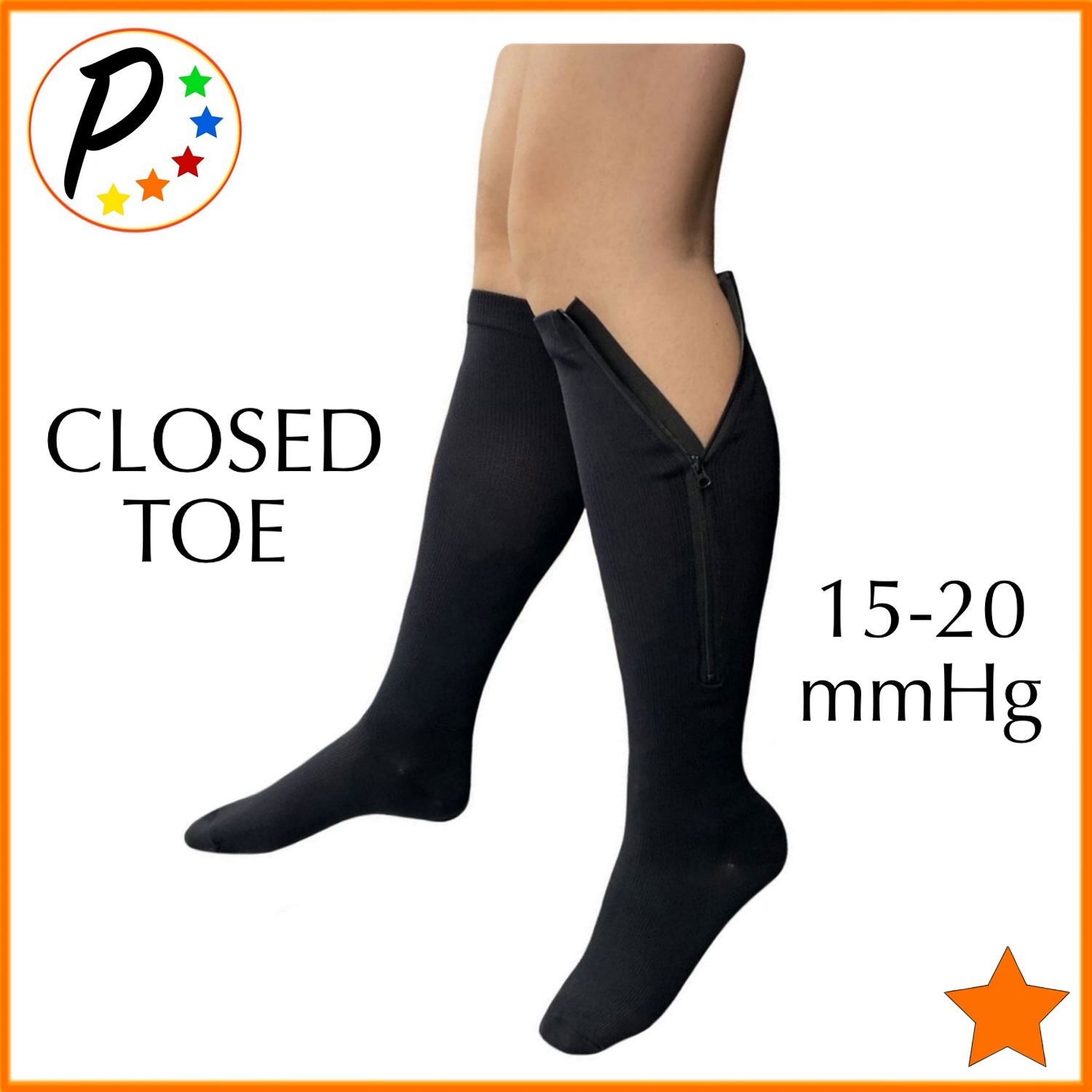 🟠 Presadee Closed Toe 15-20 mmHg Compression Leg Calf Circulation Zipper Socks