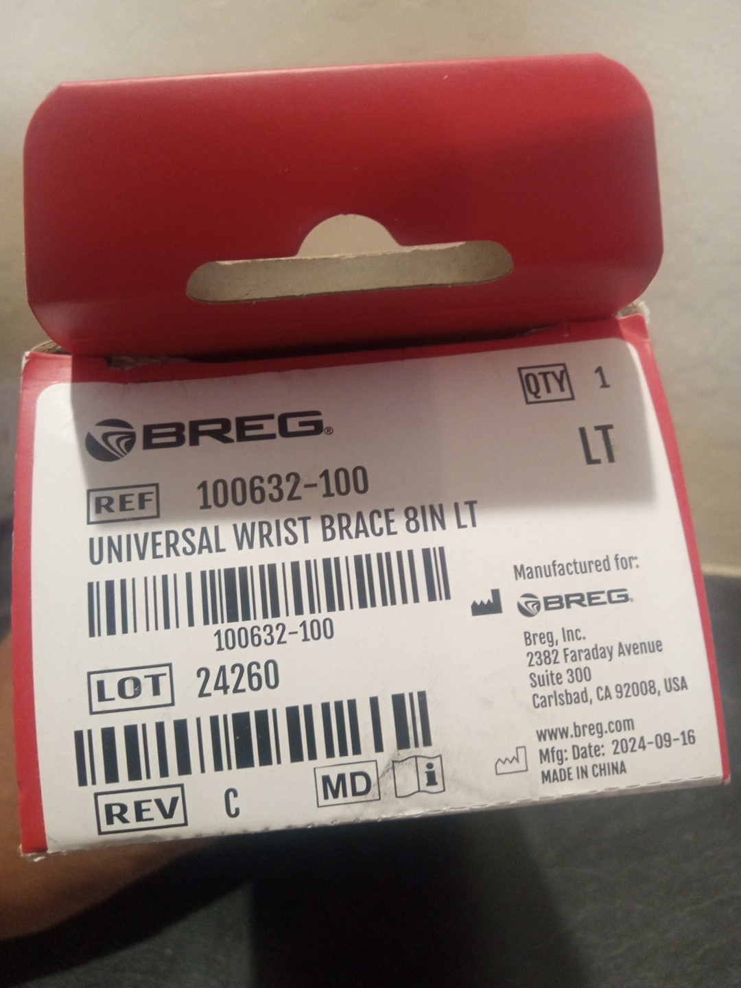 Breg Universal Wrist Brace 8 In Left Side