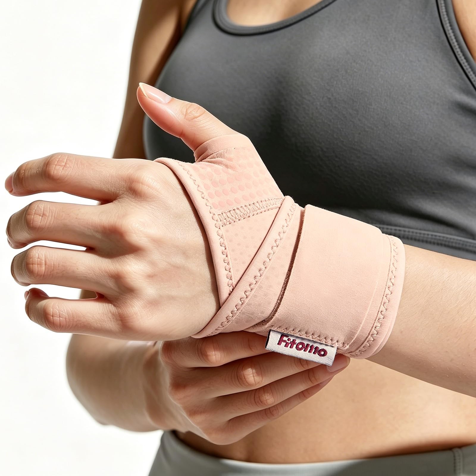 Fitomo Wrist Brace with Soft-Touch Fabric, Breathable Compression L/XL, Nude