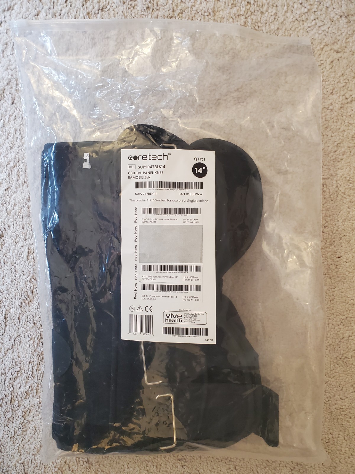 CoreTech 830 Premium Tri-Panel Orthopedic Knee Immobilizer. 14″