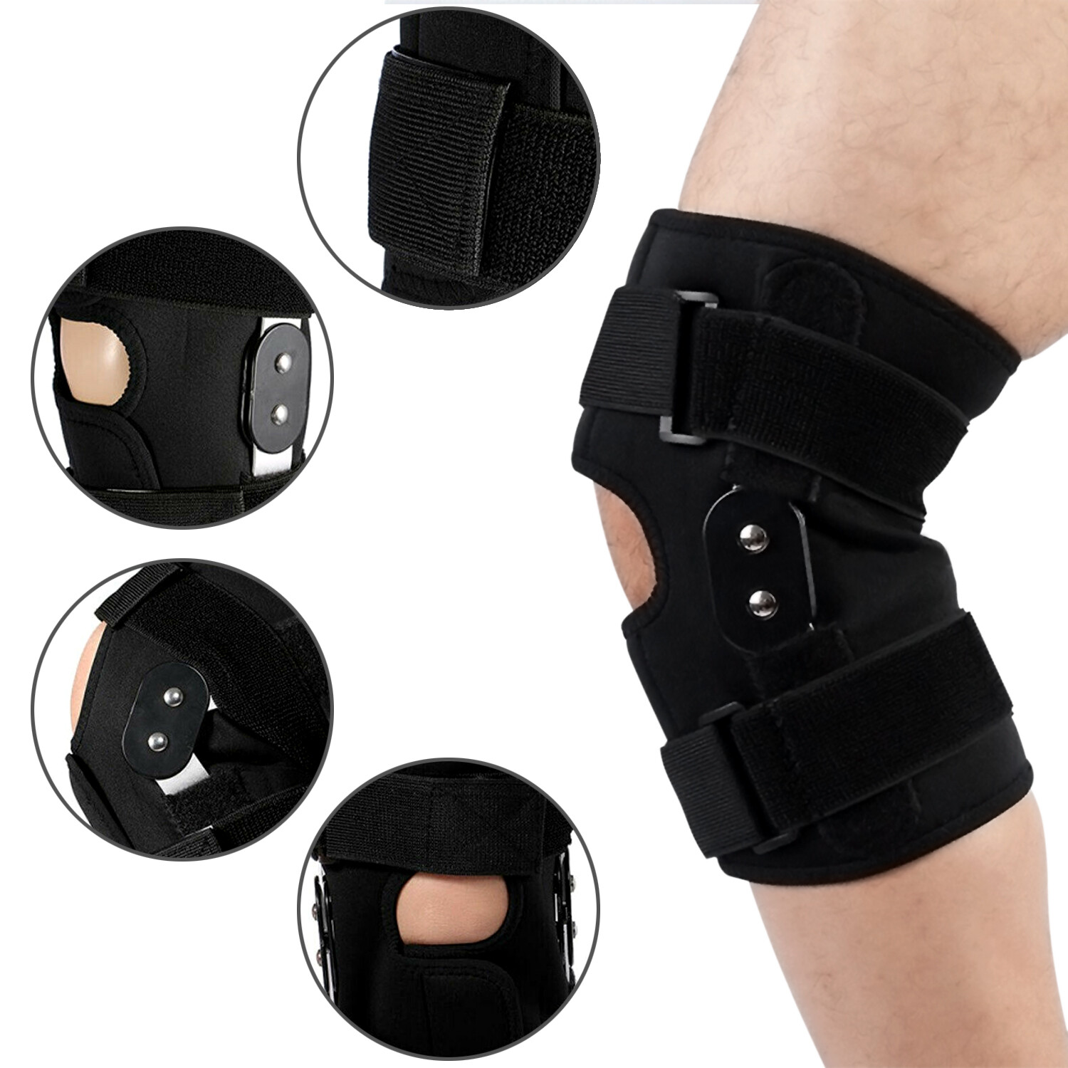 Knee Brace Hinged Compression Sleeve Joint Support Open Patella Stabilizer Wrap