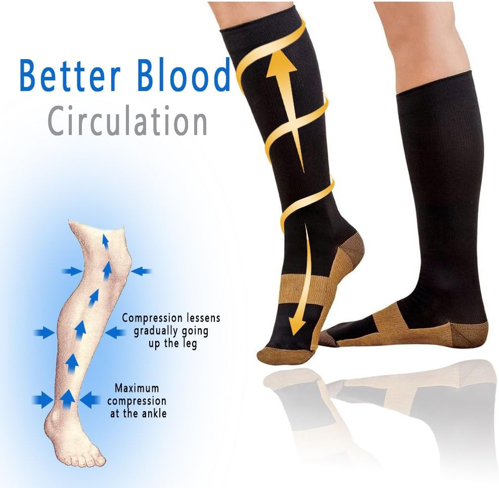 10 Pairs Copper Compression Socks 20-30mmHg Graduated Support Mens Womens S-XXL