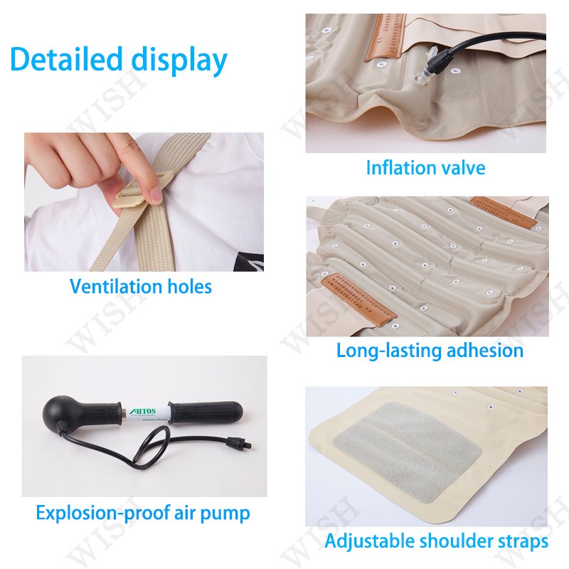 Inflatable lumbar and thoracic spine fixation brace to relieve lower back pain