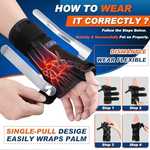 Carpal Tunnel Wrist Brace with Thumb Support,Adjustable Night Thumb Spica Splint