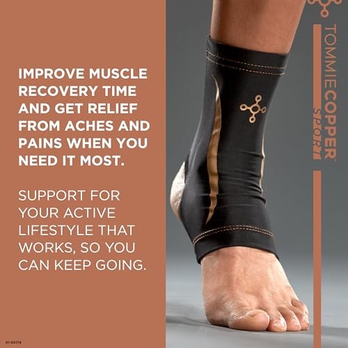 TOMMIE COPPER ANKLE COMPRESSION SLEEVE (L/XL), 4D STRETCH & NON-SLIP FIT –