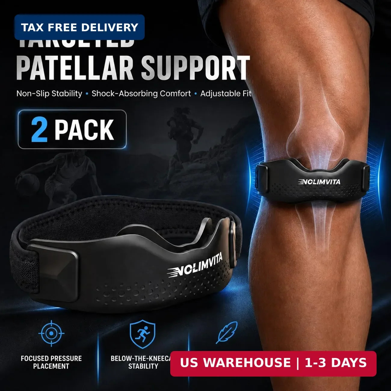 Patellar Tendon Support Strap 2 Pack, Knee Brace for Women & Men, Knee Strap wit