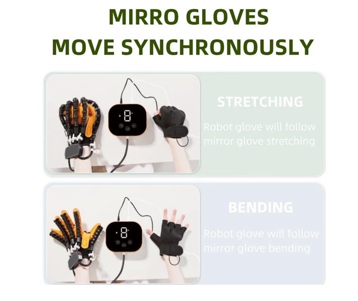 GENDOING XL Adjustable Robot Rehab Glove Right Hand Finger Training Black/Orange