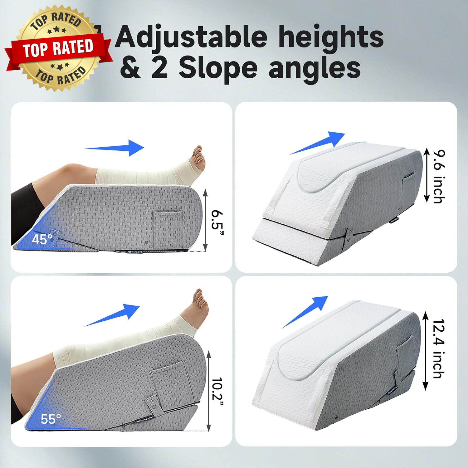 Leg Elevation Pillow for after Surgery, Adjustable 4 Heights & 2 Slopes, Knee Re