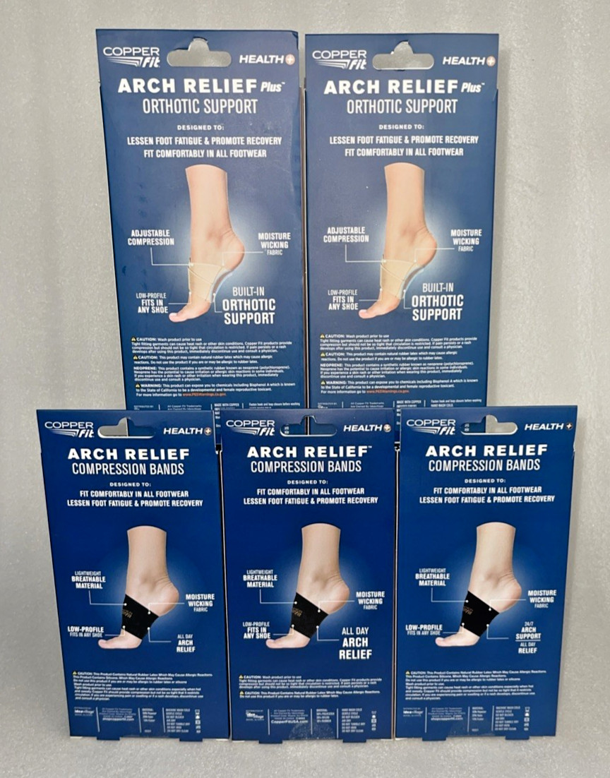 LOT of 5 – Copper Fit Arch Relief & Arch Relief Plus Compression Bands One Size