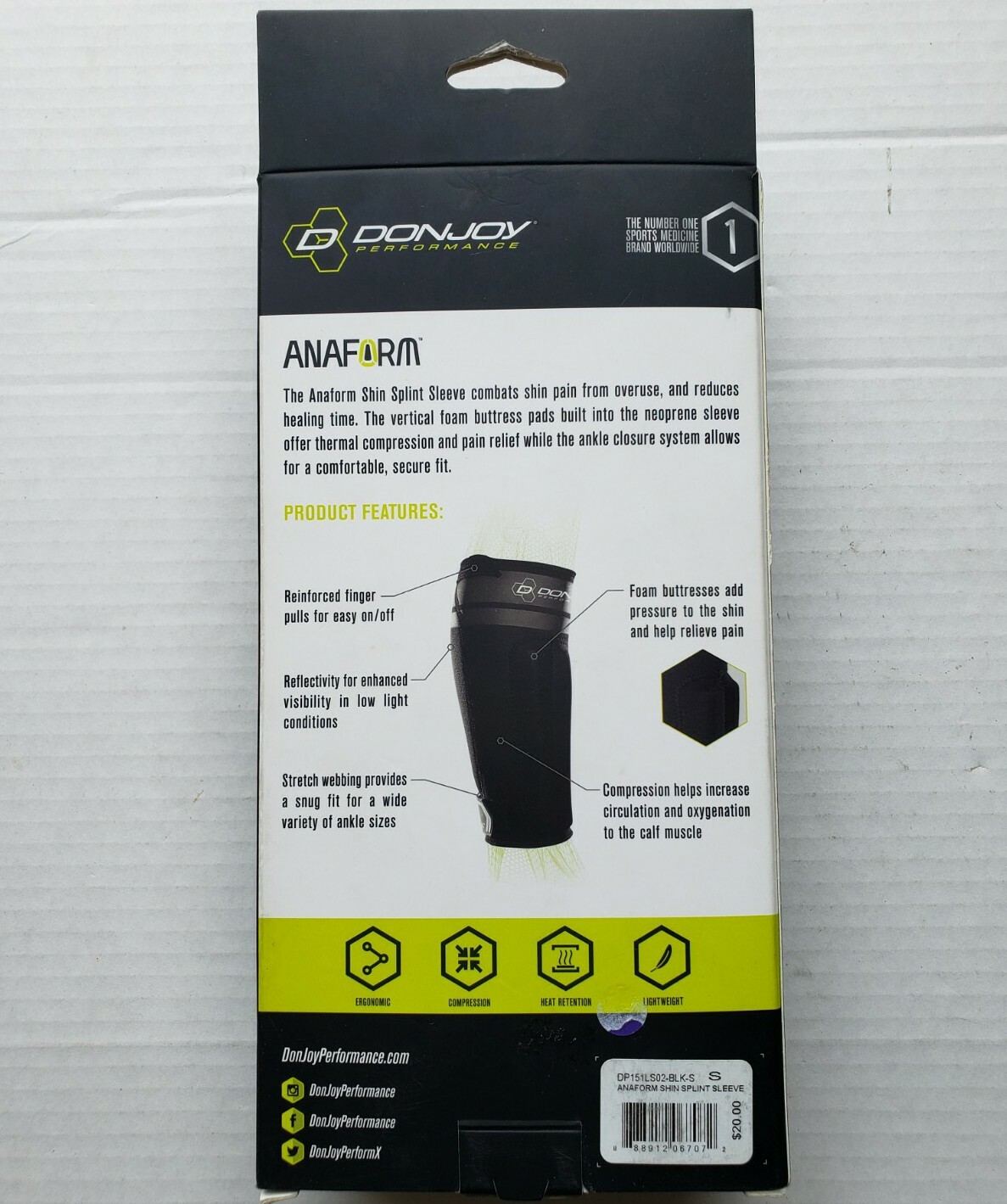 DonJoy Performance Anaform Neoprene Compression Sleeve Shin Splint Relief Small