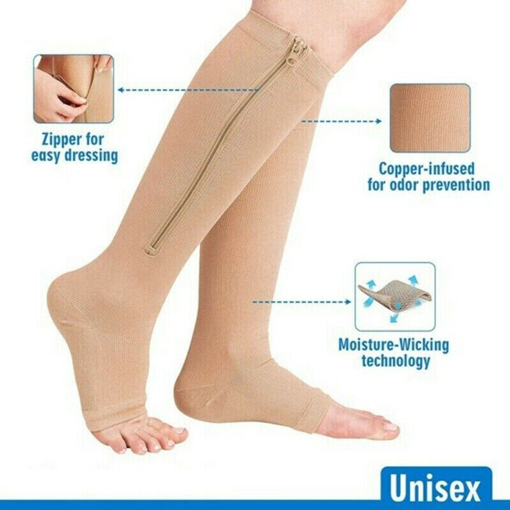 Zipper Open Toe Compression Socks 20-30mmHg Varicose Vein Arch Support Stocking
