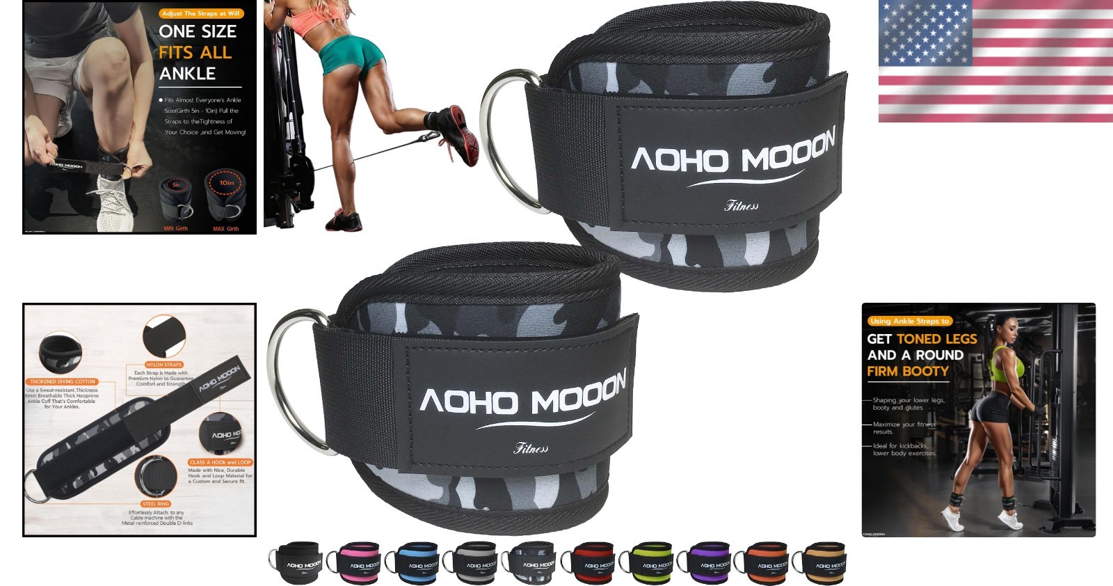 2-Pack Ankle Straps for Cable Machine, Nylon, Adjustable, Unisex