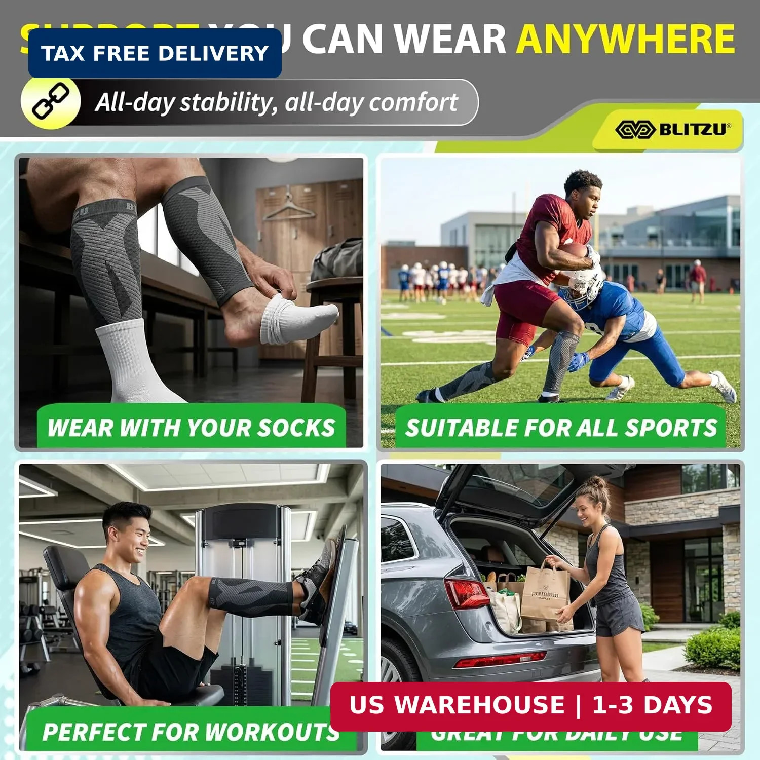 BLITZU Calf Compression Sleeve for Men & Women Footless Compression Socks Suppor