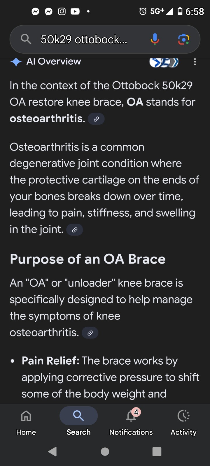 OTTOBOCK OA RESTORE- KNEE BRACE. NEW WITH CARRY BAG #50K29