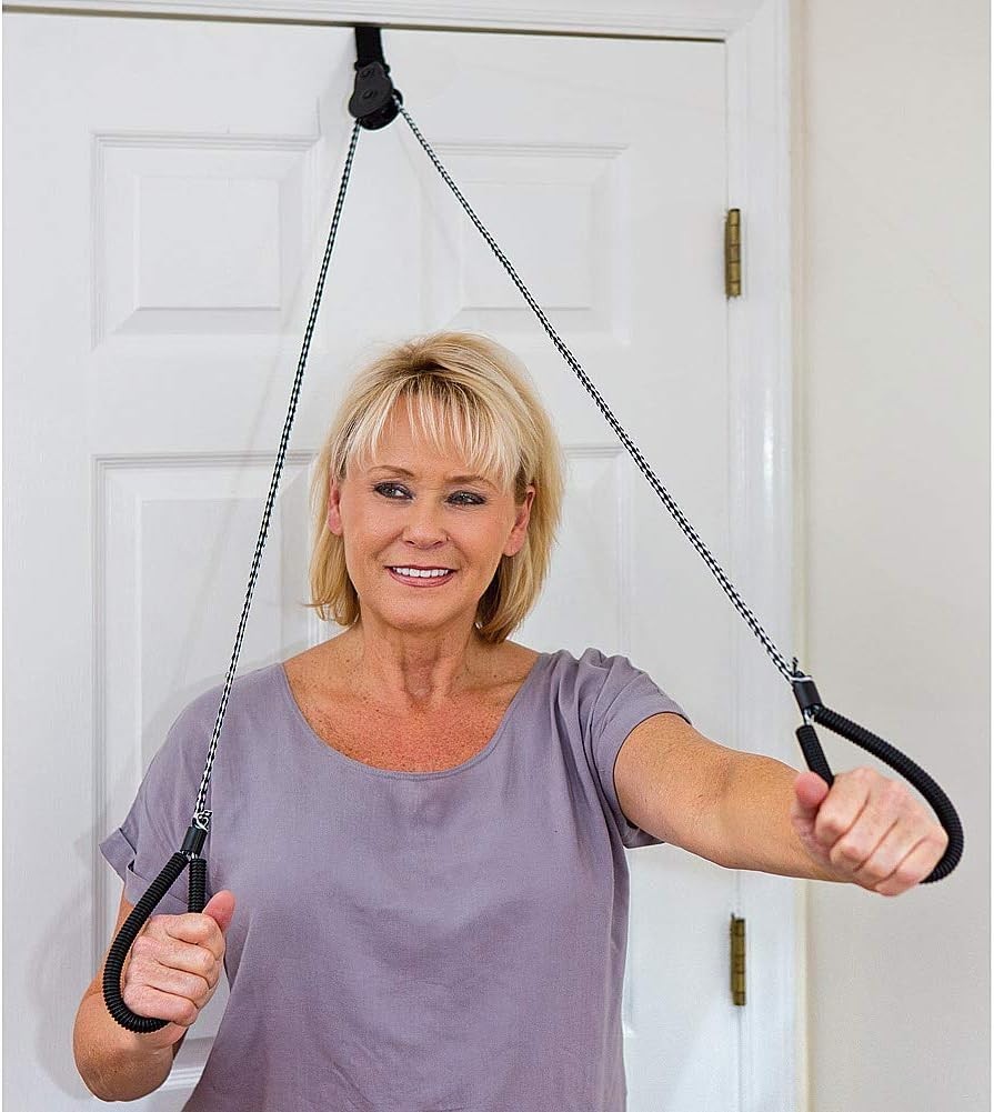 Versatile Black Pulley System for Easy Upper Body Workouts – Fitness on the Go!