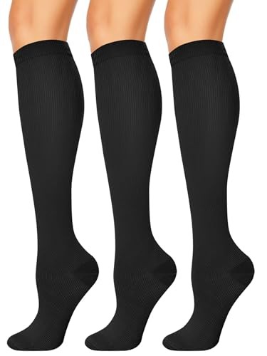 NANNBAKE 3 Pairs Compression Socks for Women Small-Medium 01 Balck/Black/Black