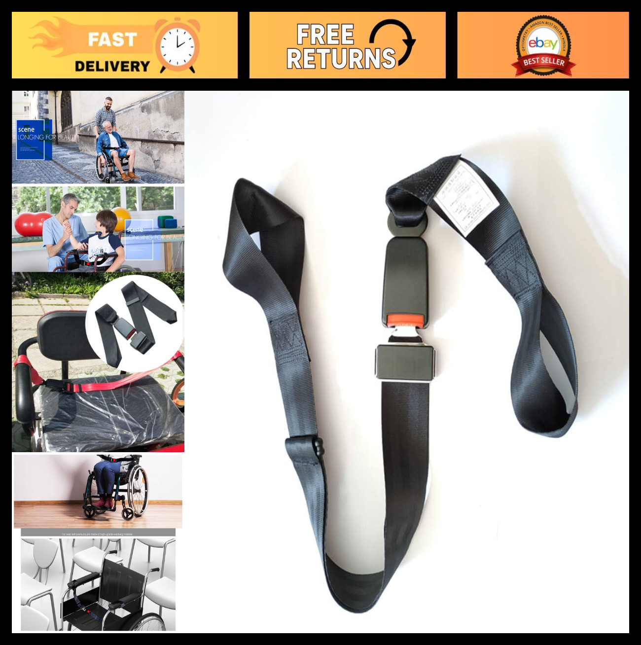 Adjustable Wheelchair Stretcher Strap Seat Belt Quick Release Metal Buckle 47.3