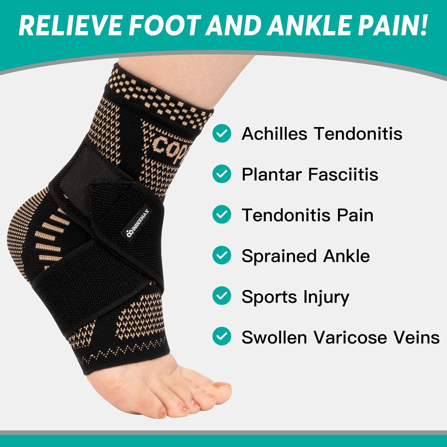 Ankle Brace for Women & Men, Ankle Compression Sleeve Support Copper Infused Ank