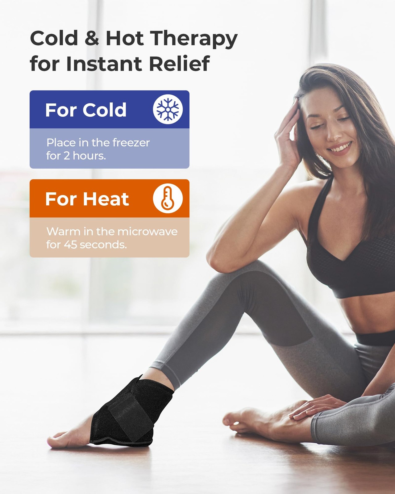 Koonie Ankle Ice Pack Wrap for Swelling, Plantar Fasciitis, Planters Black