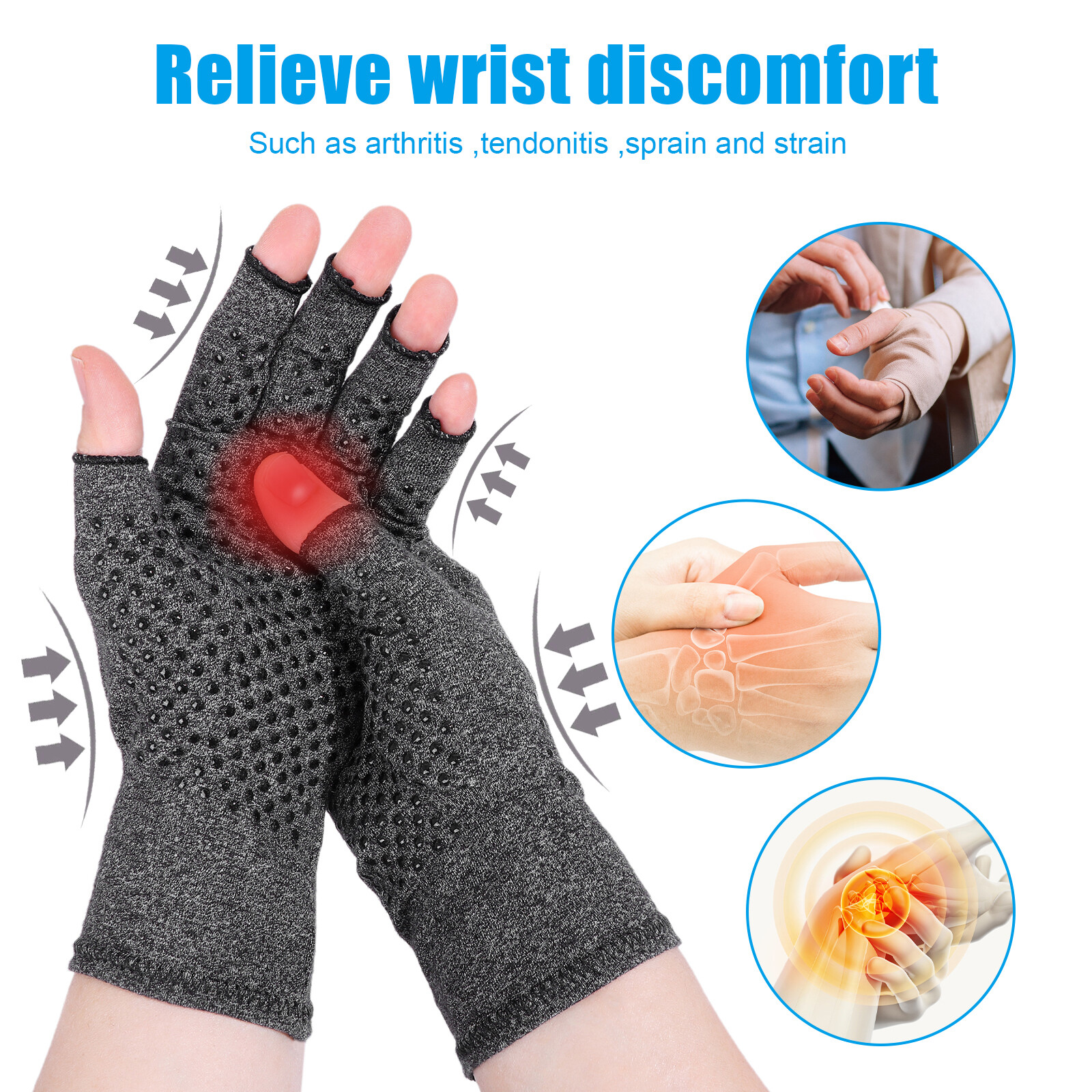 2Pairs Compression Gloves Arthritis Carpal Tunnel Hand Brace Support Pain Relief