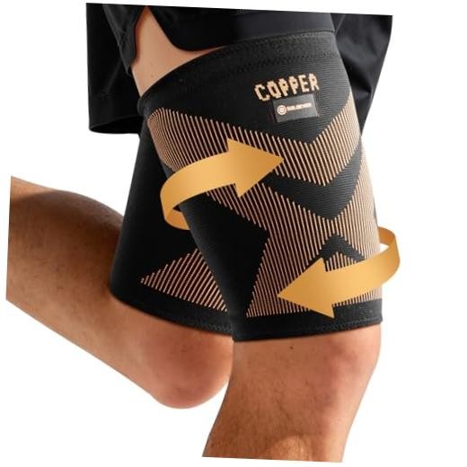 Copper-Infused Thigh Compression Sleeves 1 Pair Upgrade Medical-Grade | Black-M