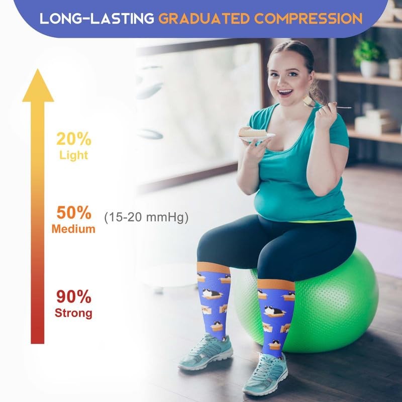 Plus Size Compression Socks Wide Calf 15-20 mmHg Knee High Men Women Nurse
