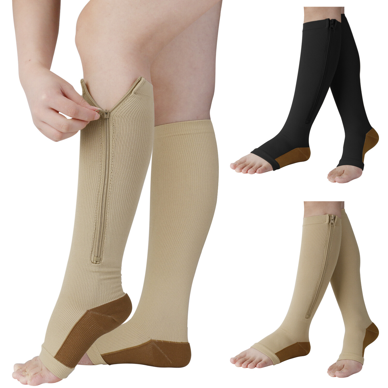1/3pairs Zipper Compression Socks Increases Circulation Reduces Muscle Swelling